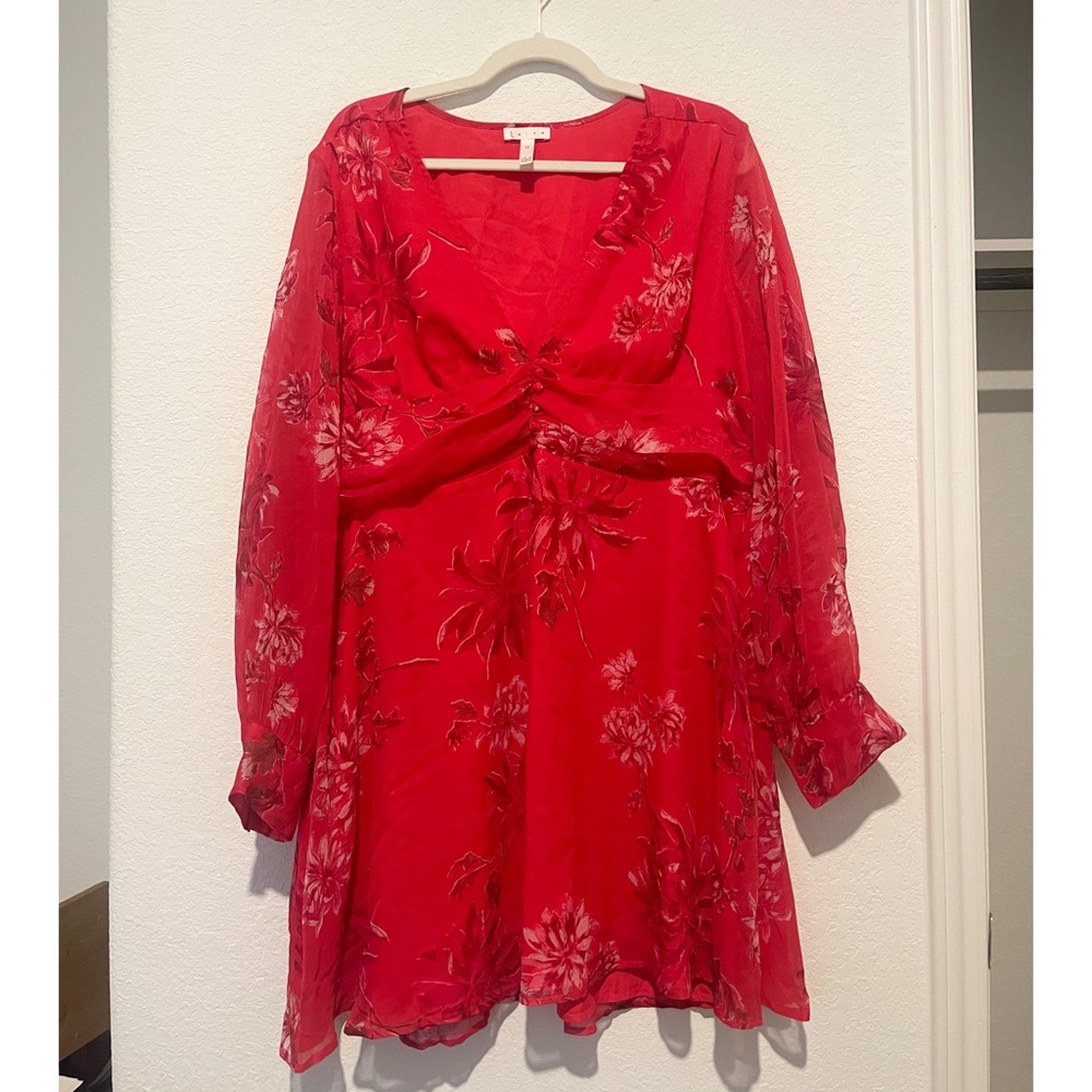 Hot Pink Long Sleeve Floral Dress